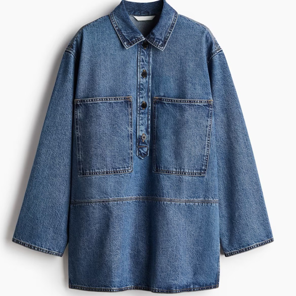 H&M Long Blue Denim LS Shirt Size XXL NWT